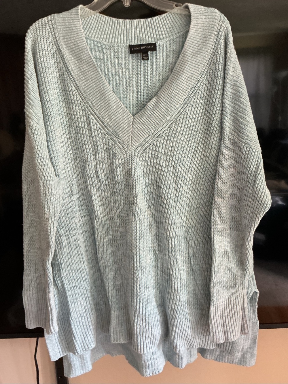 Lane Bryant Pale Blue V-Neck Ribbed Knit Sweater